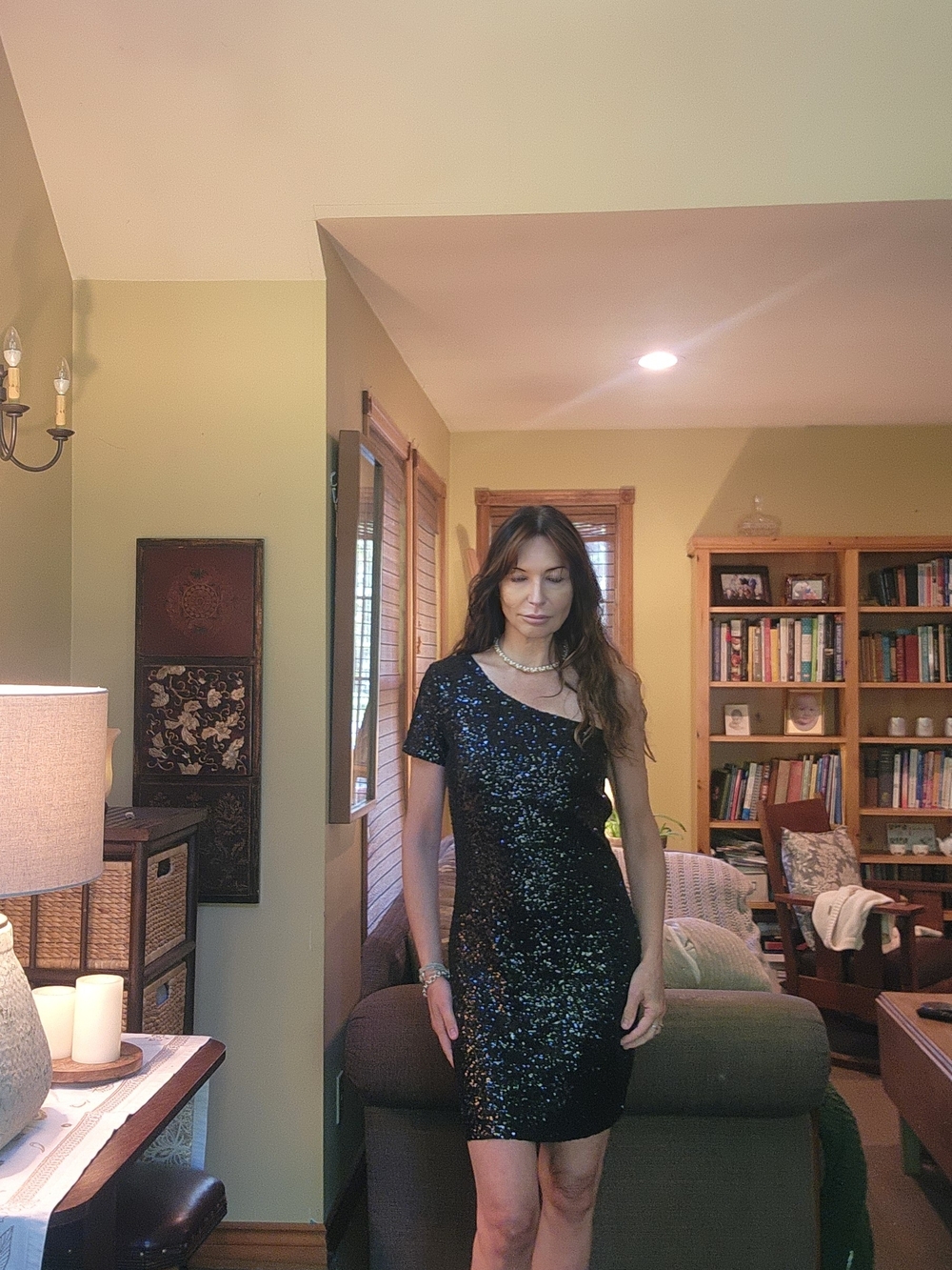 Sequin One-Shoulder Black Party Dress